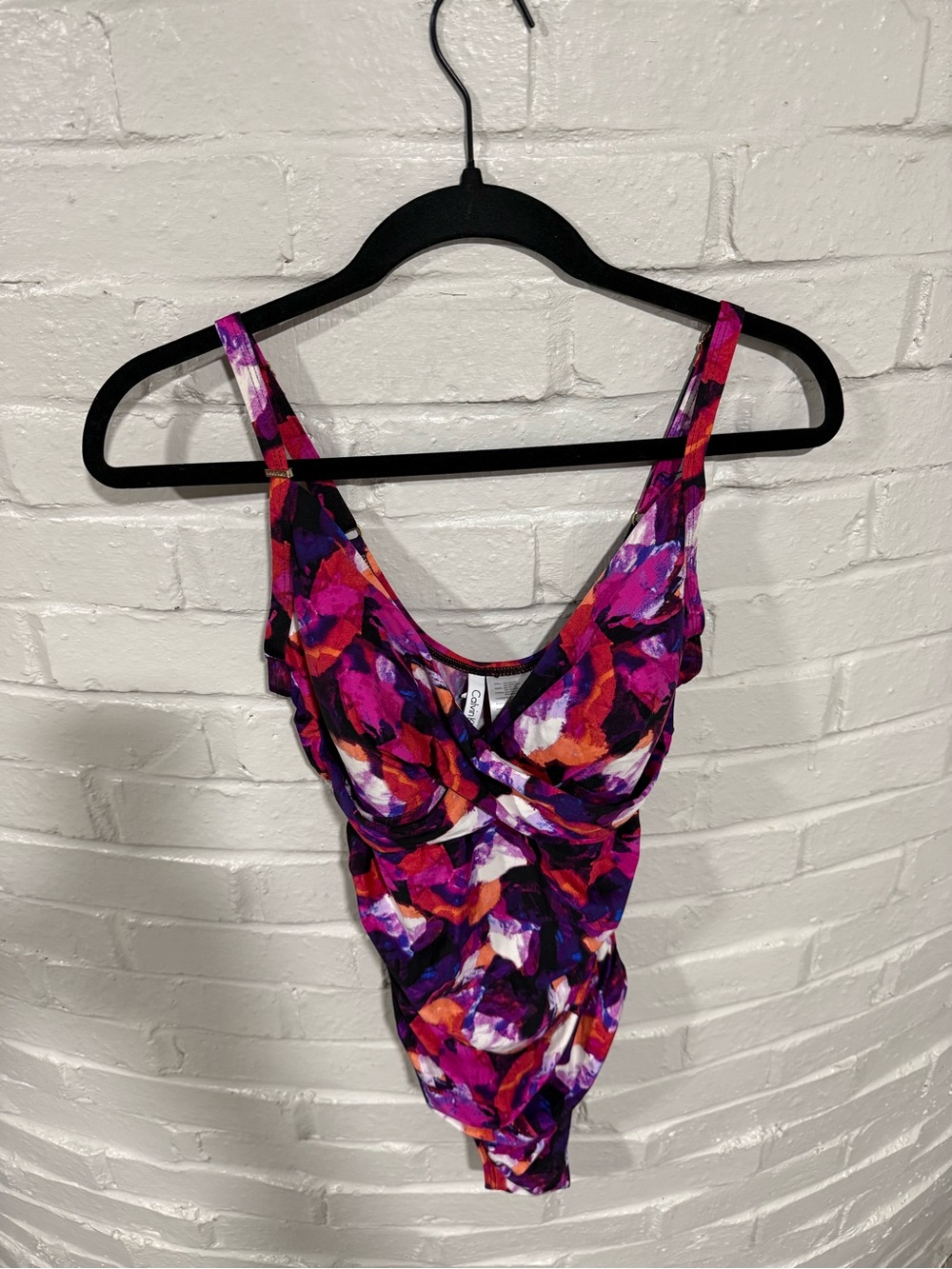 Calvin Klein Pink Purple Multicolor Bandeau One-Piece